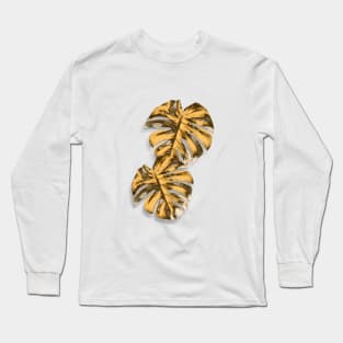 Golden Monstera Leaf Long Sleeve T-Shirt
